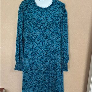 New Look Teal and Black Patterned Long Sleeve Dress